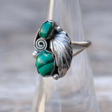 Vintage Sterling 2-Stone Malachite Feather Ring 5.5
