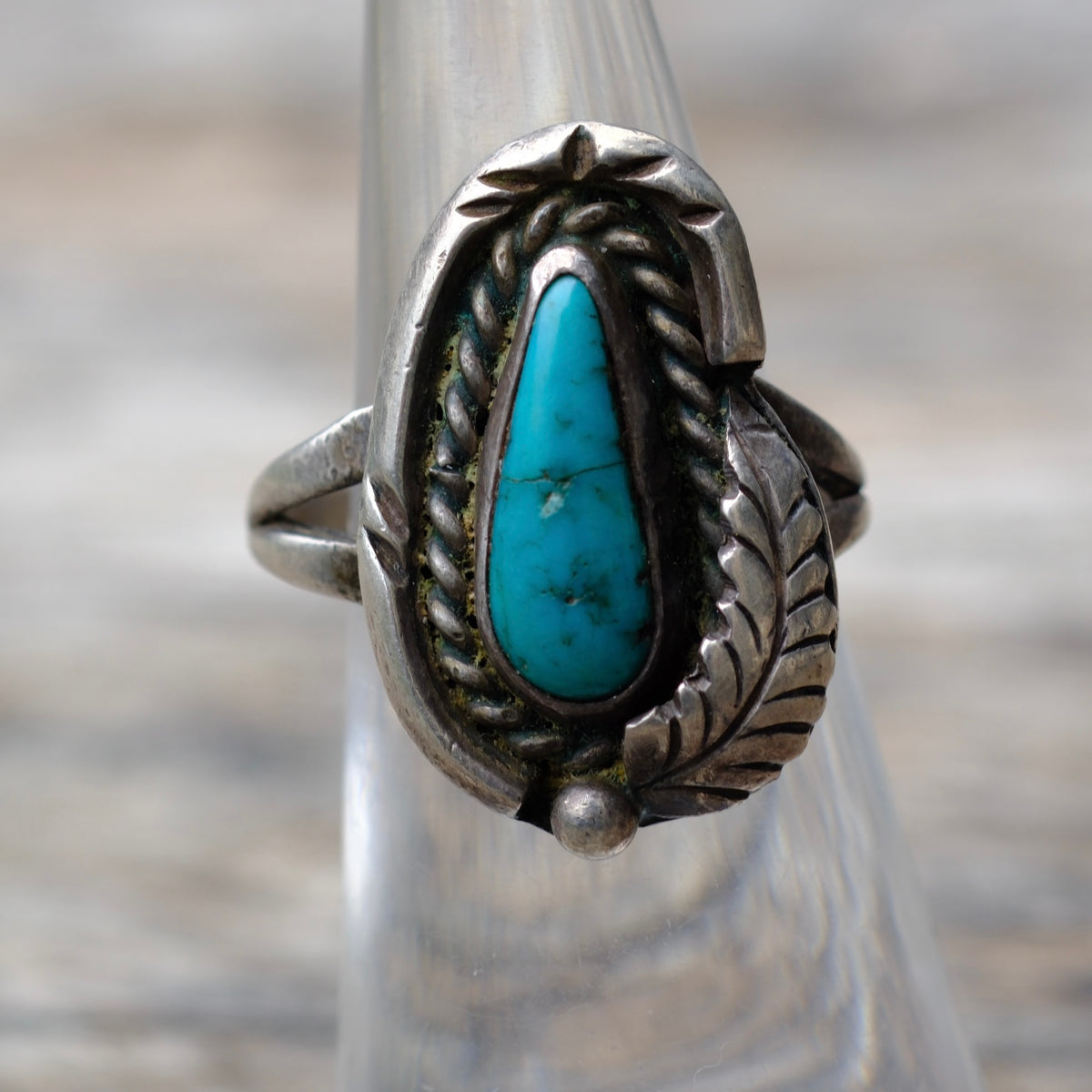 Vintage Sterling Turquoise Feather Ring 5.5