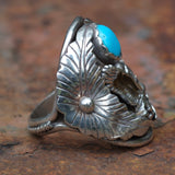 Vintage Sterling Turquoise Eagle Ring 10.75
