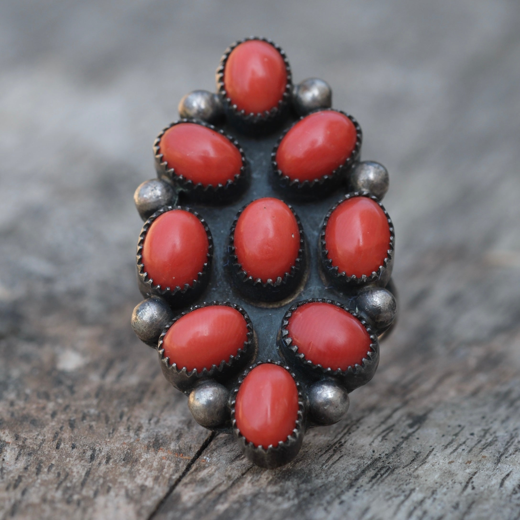 Vintage Sterling Coral Cluster Ring 7.25