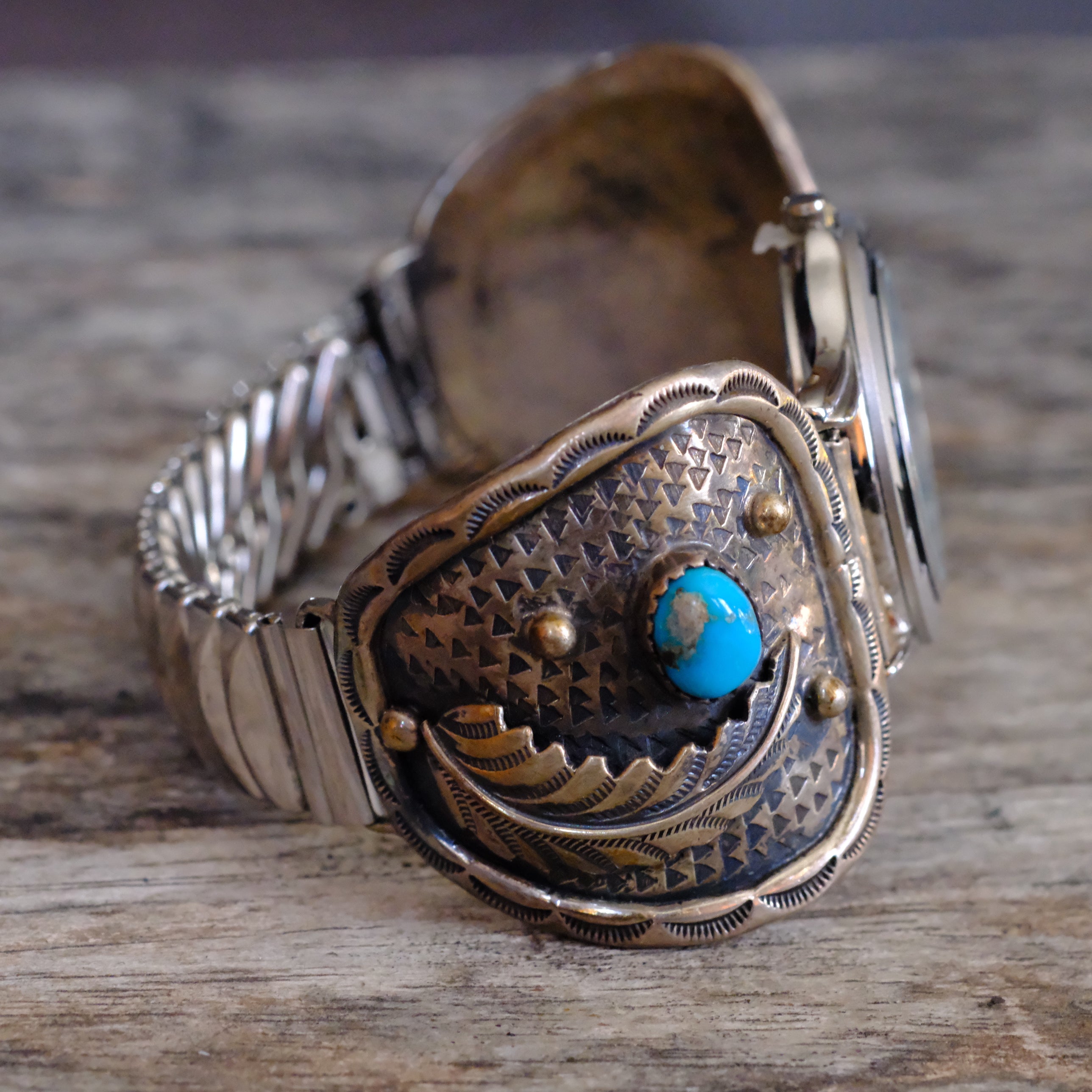 Vintage Sterling Turquoise Feather Watch With Turquoise Dial