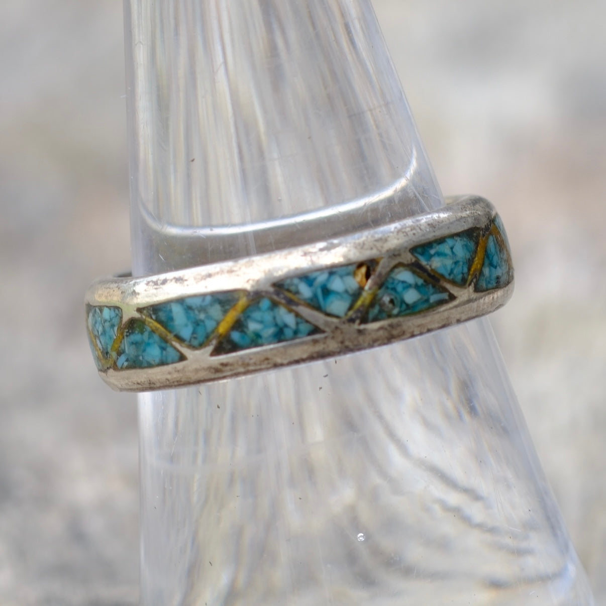 Vintage Sterling Turquoise Inlay Band 7.25