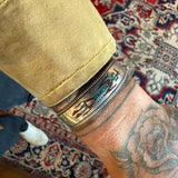 Vintage Sterling Crushed Turquoise and Coral Yei Cuff Bracelet