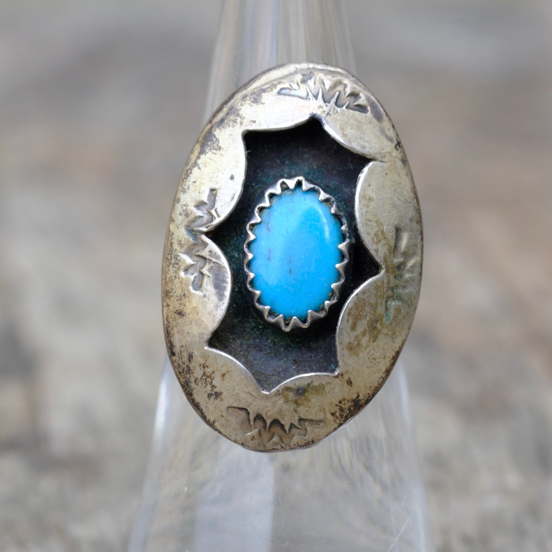 Vintage Sterling Turquoise Shadowbox Ring 6