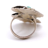 Vintage Sterling Turquoise and Coral Feather Ring 6.25