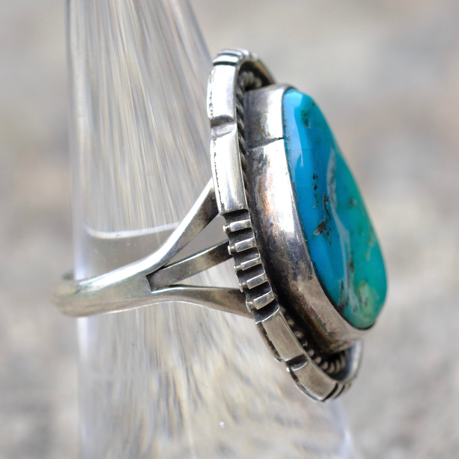 Vintage Sterling Turquoise Roper Ring 7