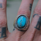 Vintage Sterling Turquoise Ribbed Band Ring 9.25