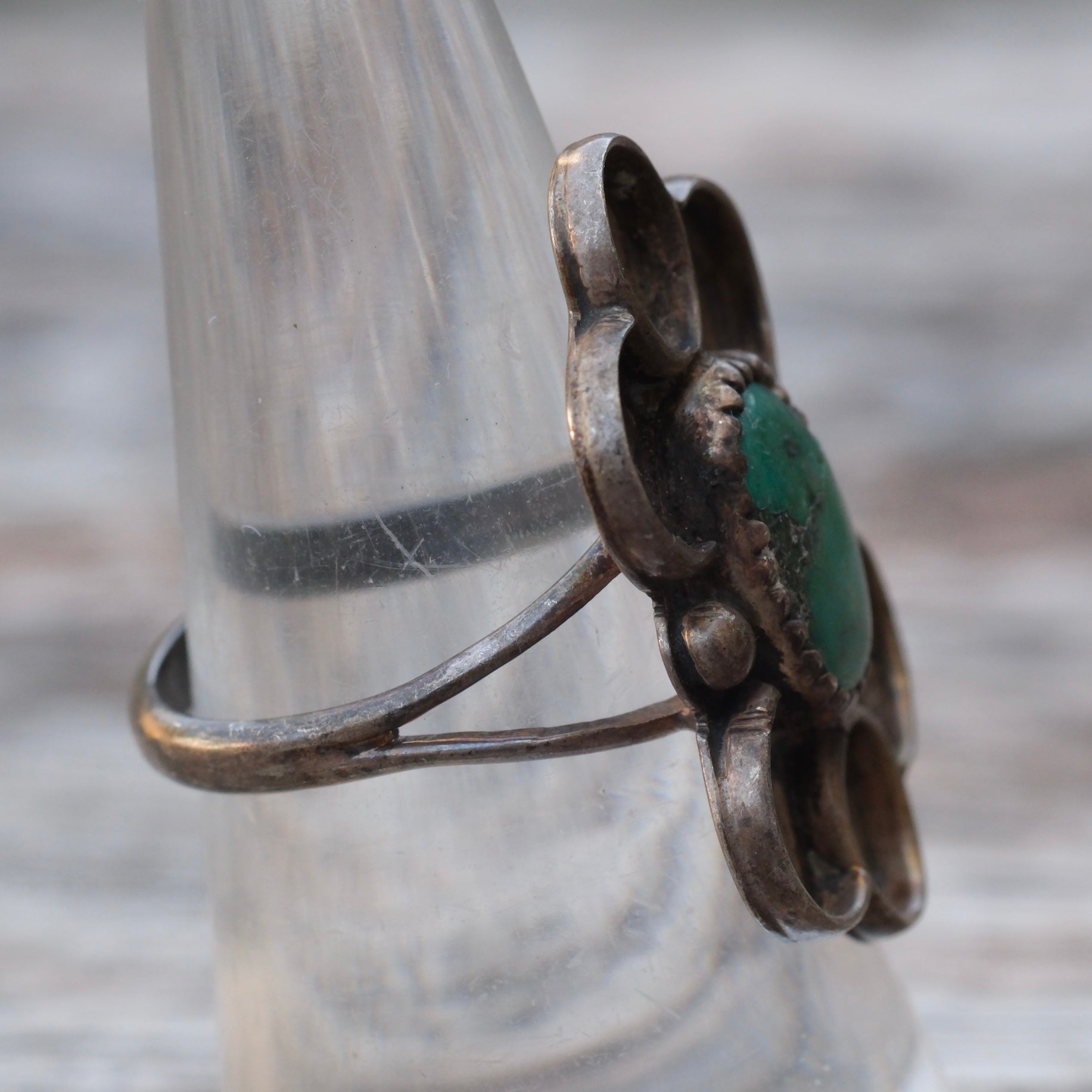 Vintage Sterling Turquoise Floral Ring 7.25
