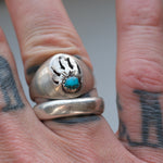 Vintage Sterling Turquoise Bear Paw Ring 9.5