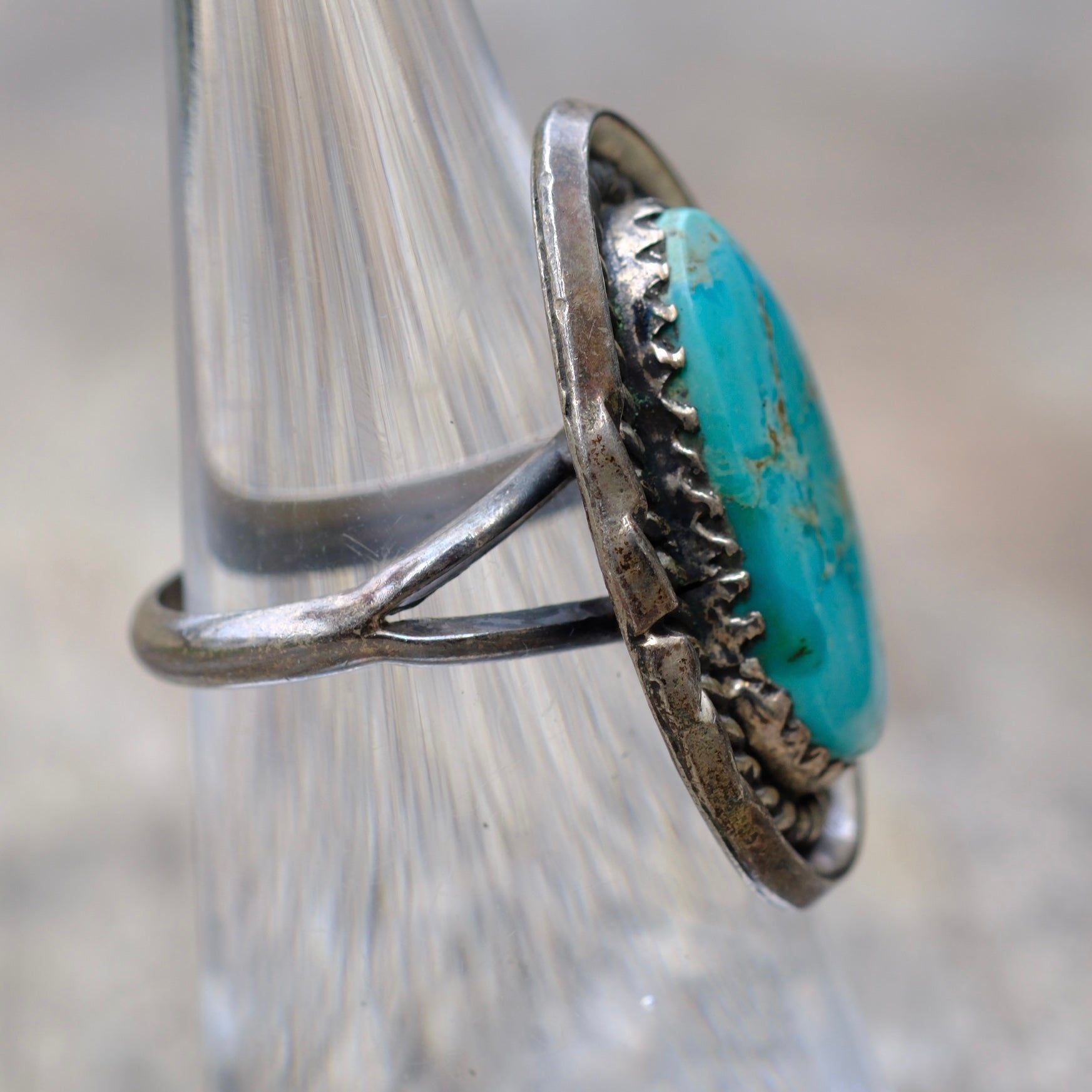 Vintage Sterling Turquoise Roper Ring 5.75
