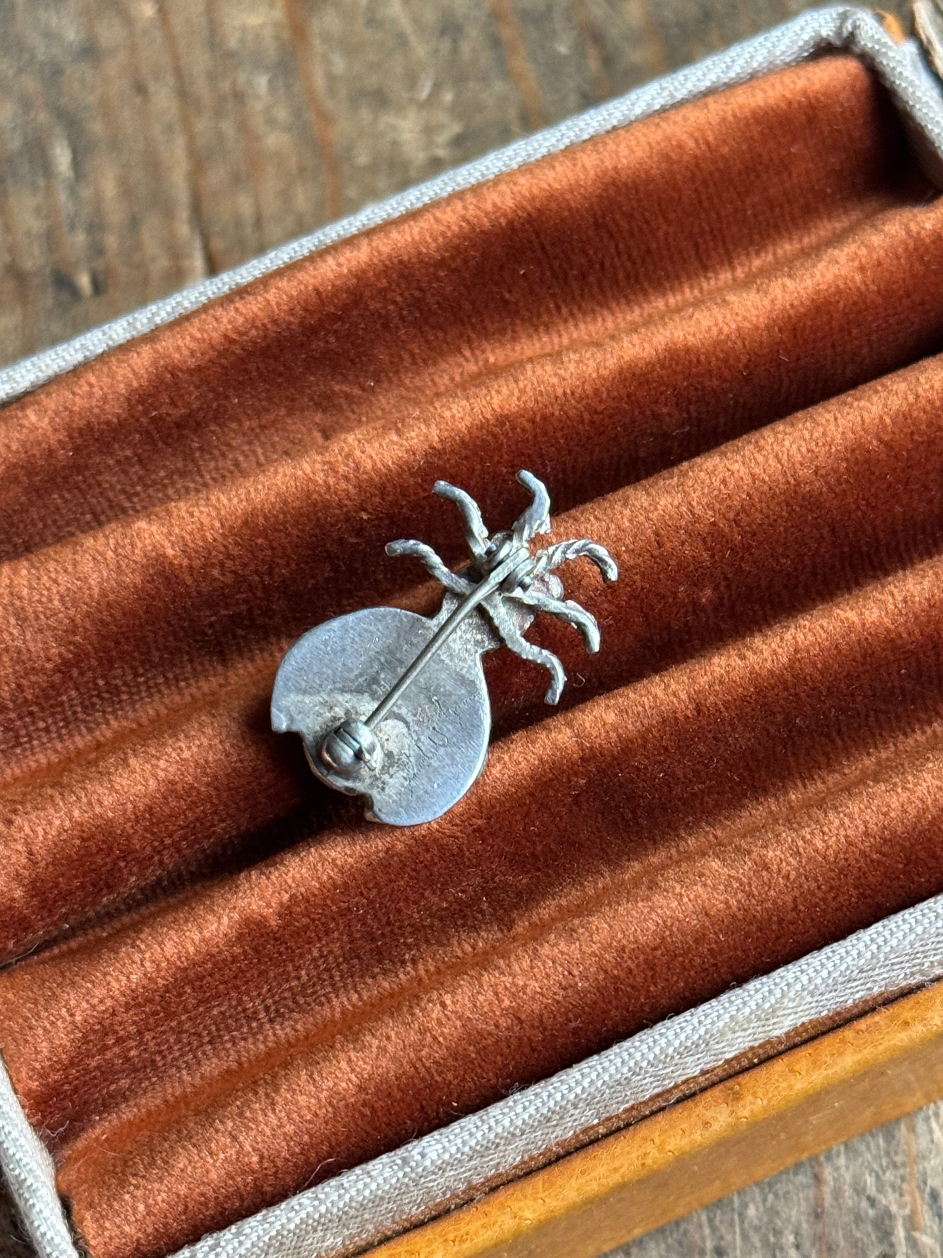 Vintage Sterling Silver Turquoise Inlay Bug Pin