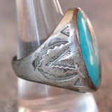 Vintage Sterling Turquoise V For Victory Stamped Ring 11