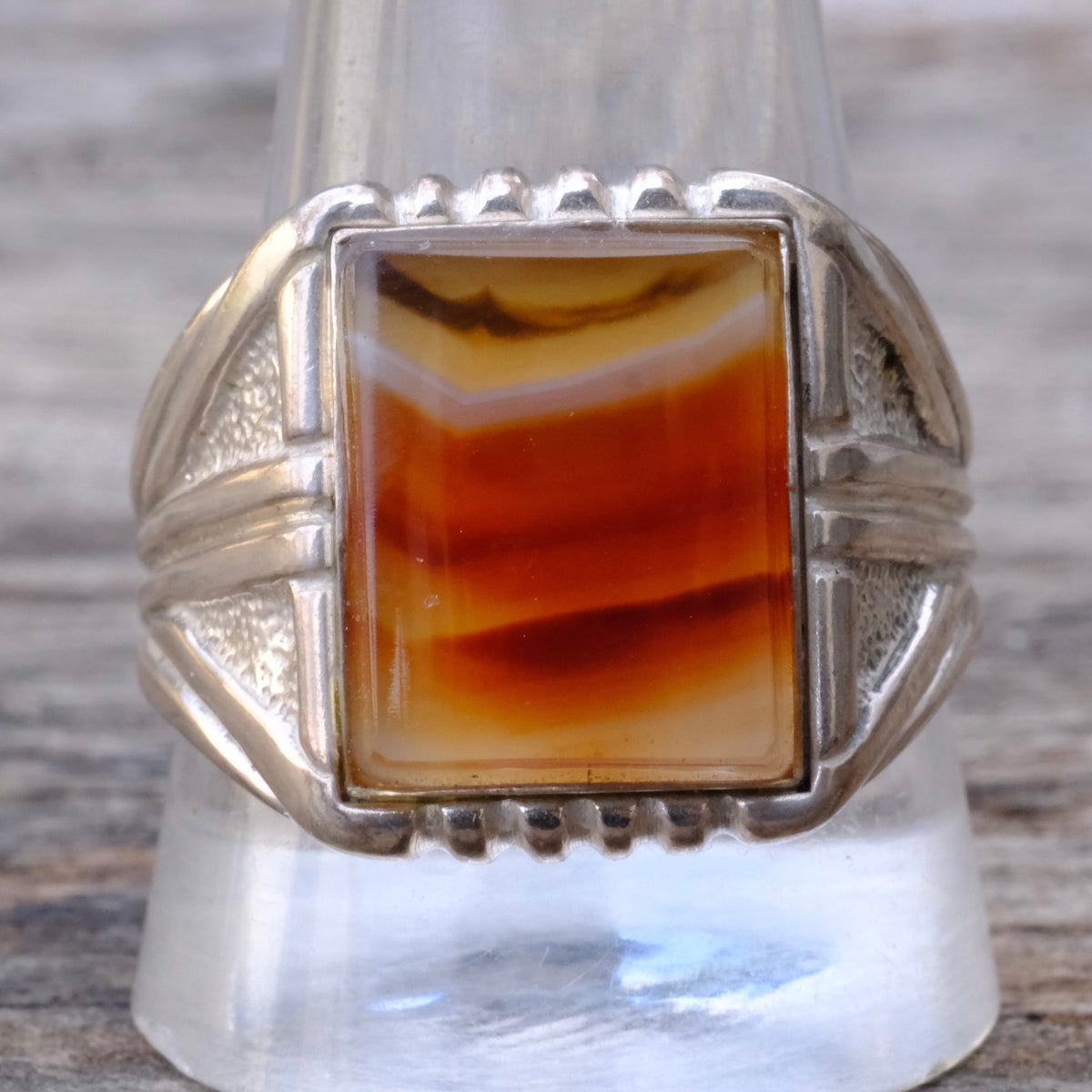 Vintage Sterling Agate Signet Ring 12.75