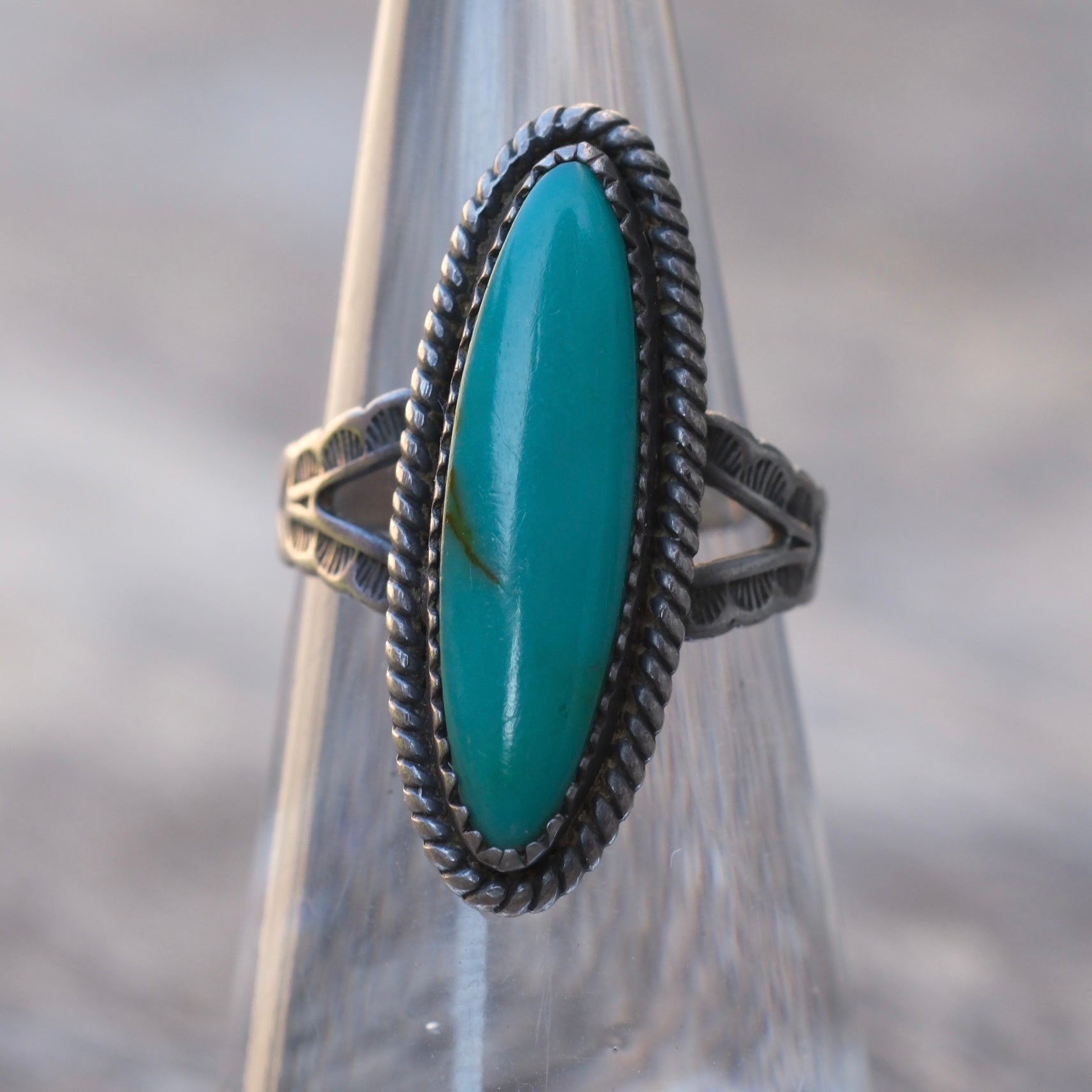 Vintage Sterling Turquoise Roper Ring 5