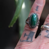 Vintage Sterling Malachite Roper Ring 5