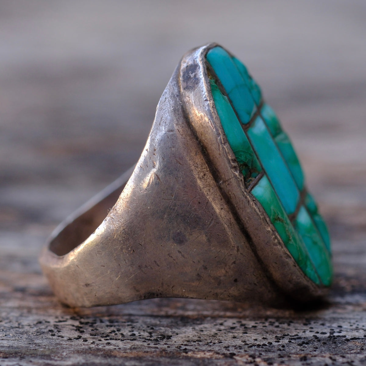 Vintage Sterling Turquoise Inlay Ring 11.5