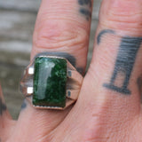 Vintage Sterling Green Agate Signet Ring 10.5