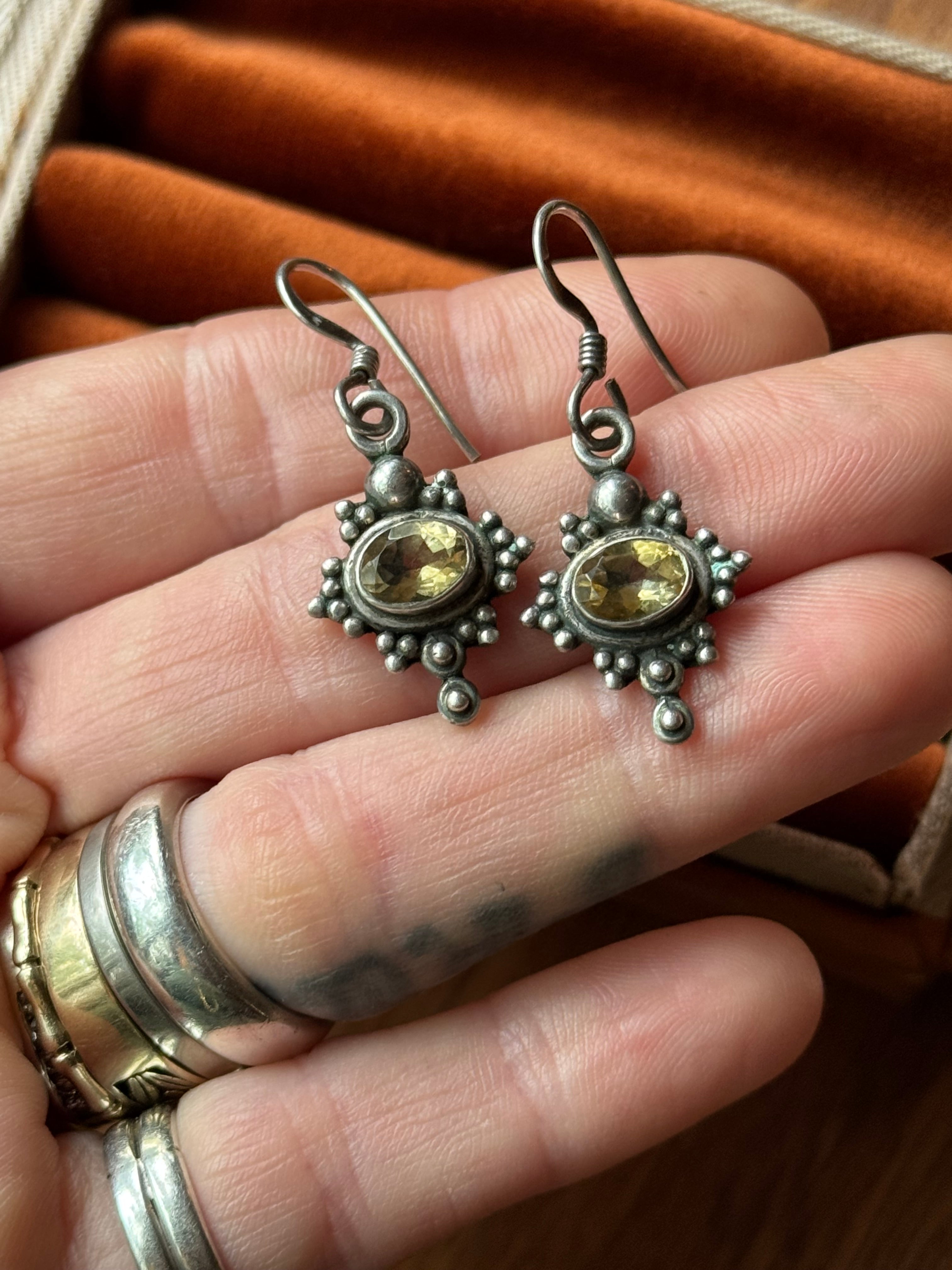 Vintage Sterling Silver Citrine Beaded Earrings