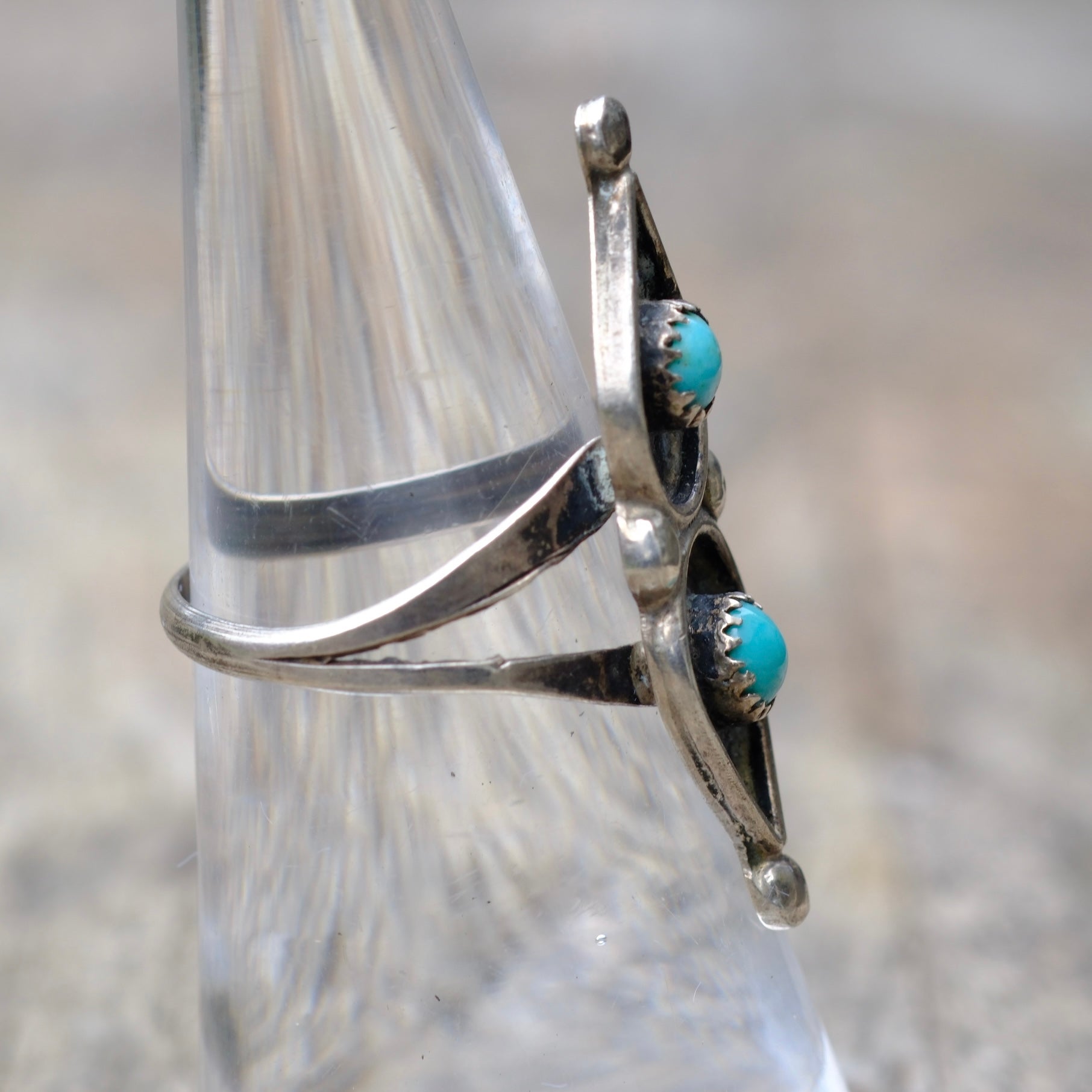 Vintage Sterling 2-Stone Turquoise Ring 6.5