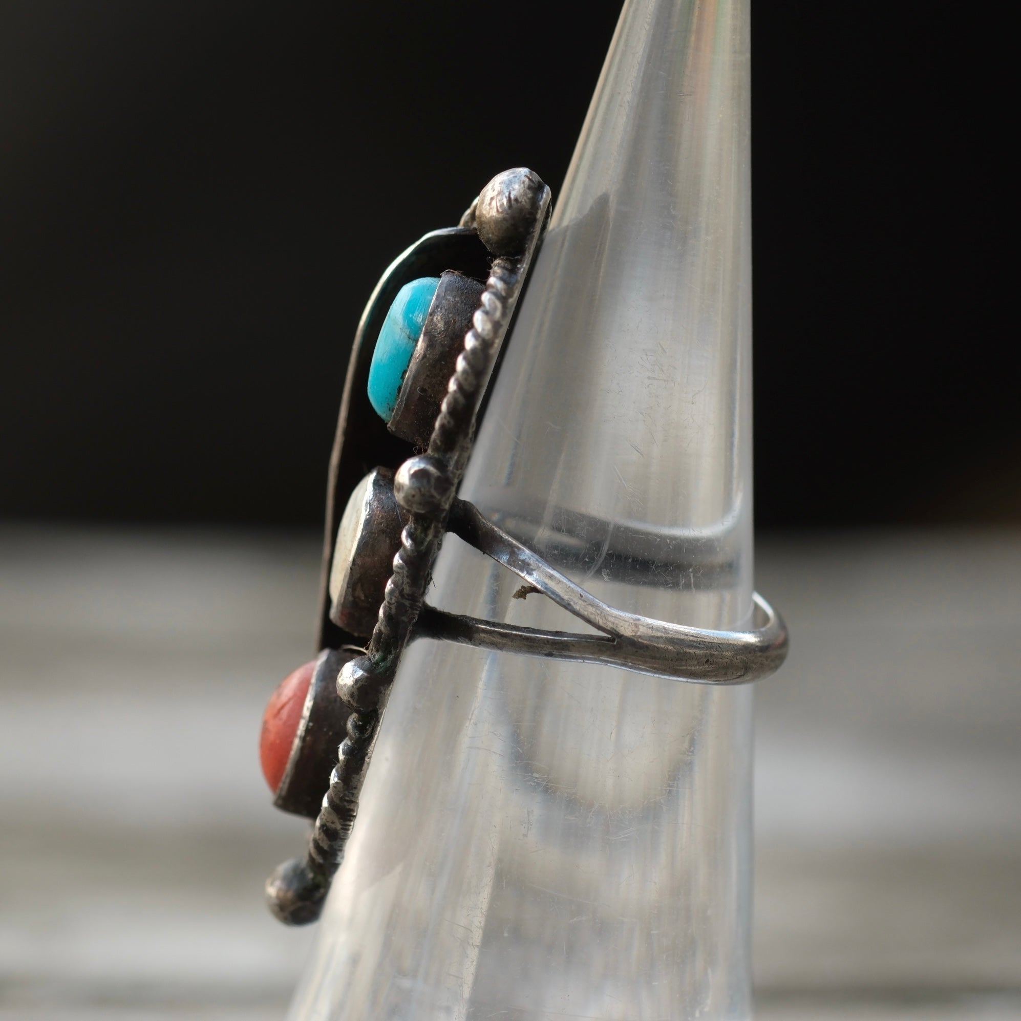 Vintage Sterling Multistone Feather Ring 4.25