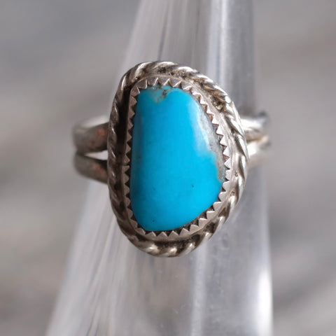 Vintage Sterling Turquoise Roper Ring 5