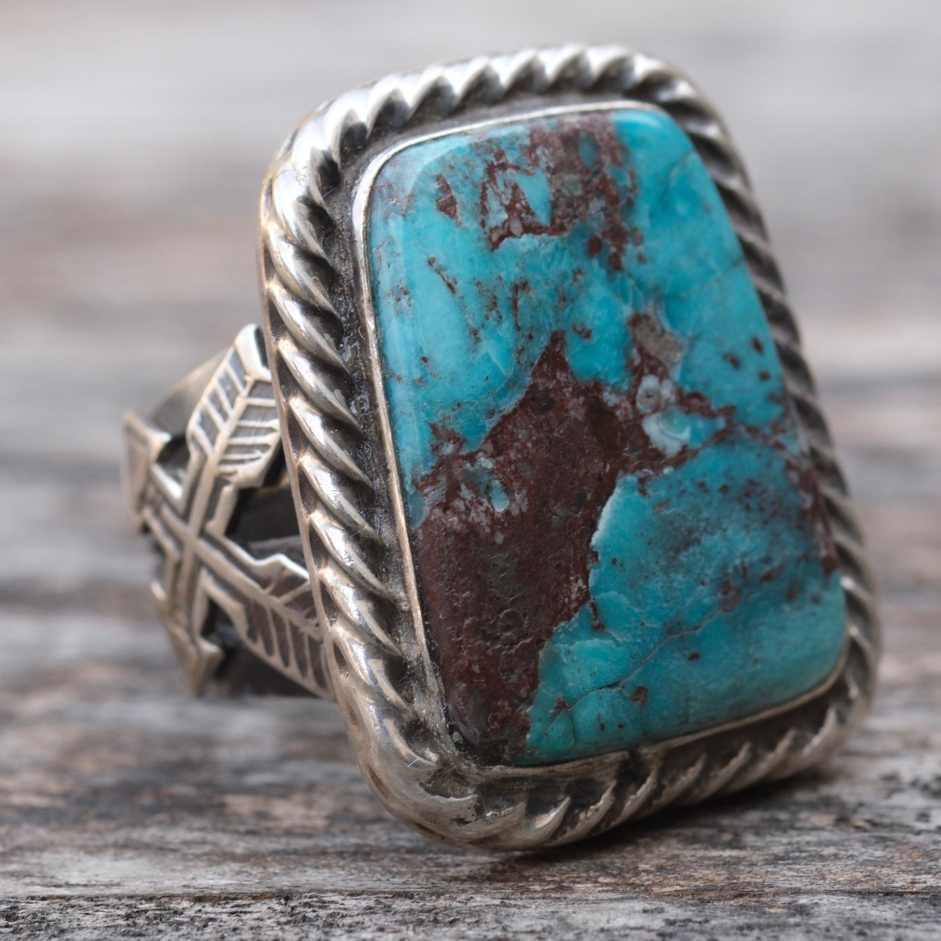 Sterling Silver BISBEE Turquoise Crossed Arrows Ring 9.25