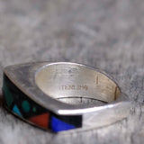 Vintage Sterling Multistone Inlay Band  Ring 5.75