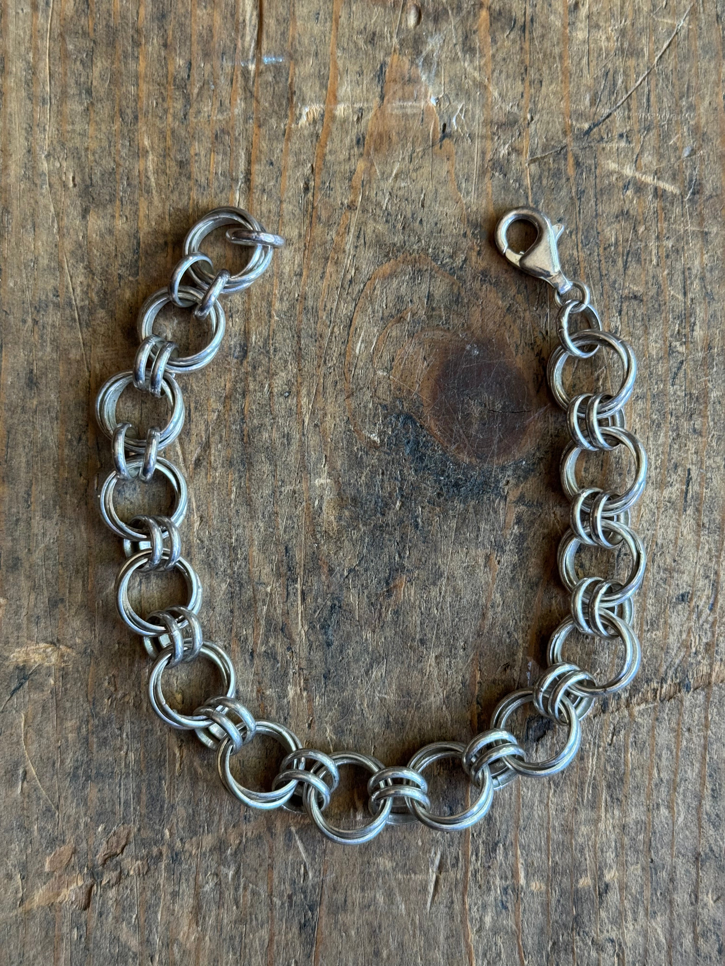 Vintage Sterling Silver Double Triple Link Chain Bracelet 8"