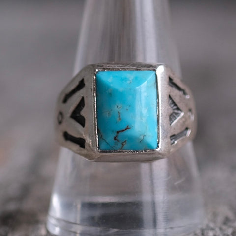Vintage Sterling Stamped Turquoise Trading Post Ring 11