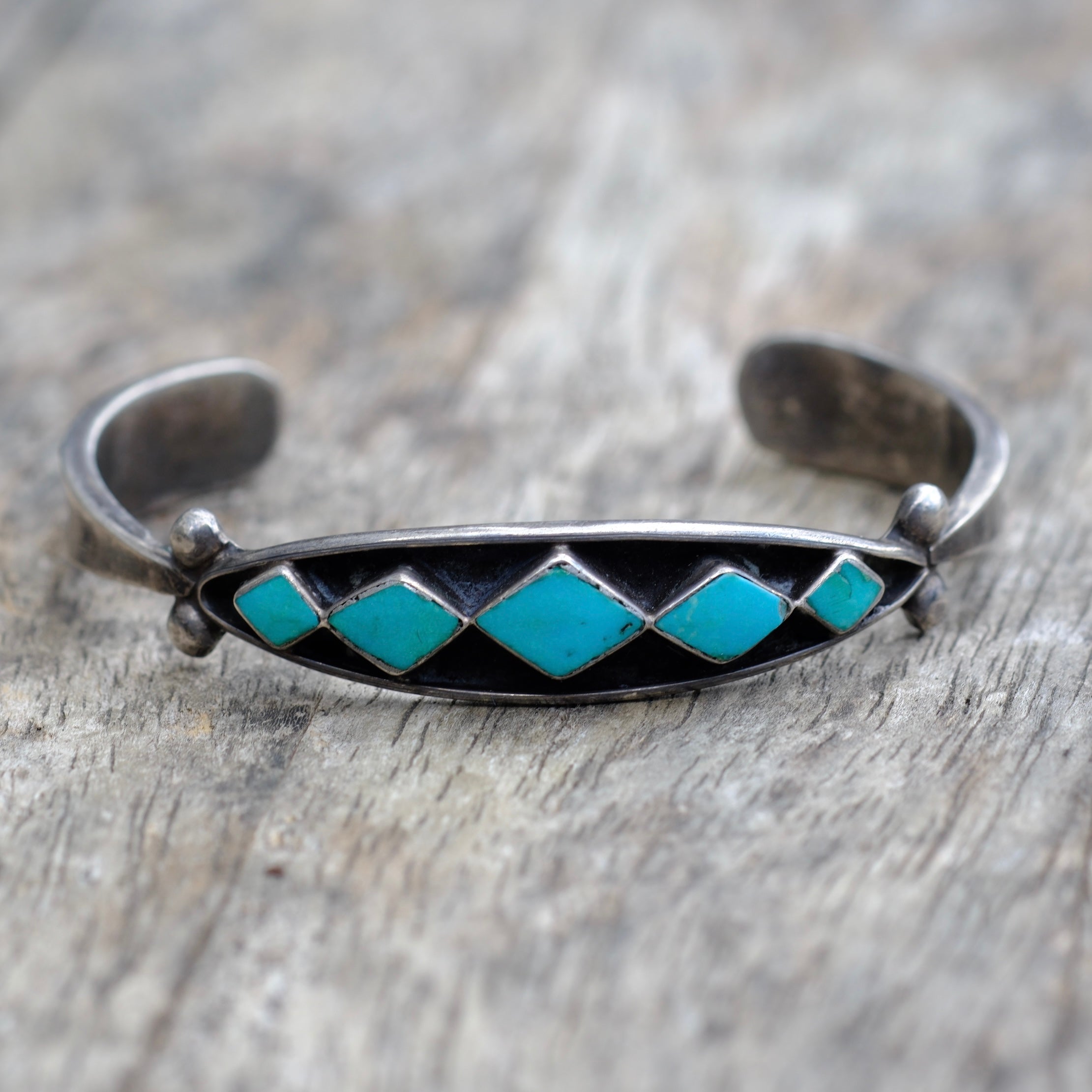 Vintage Sterling Turquoise Inlay Cuff Bracelet