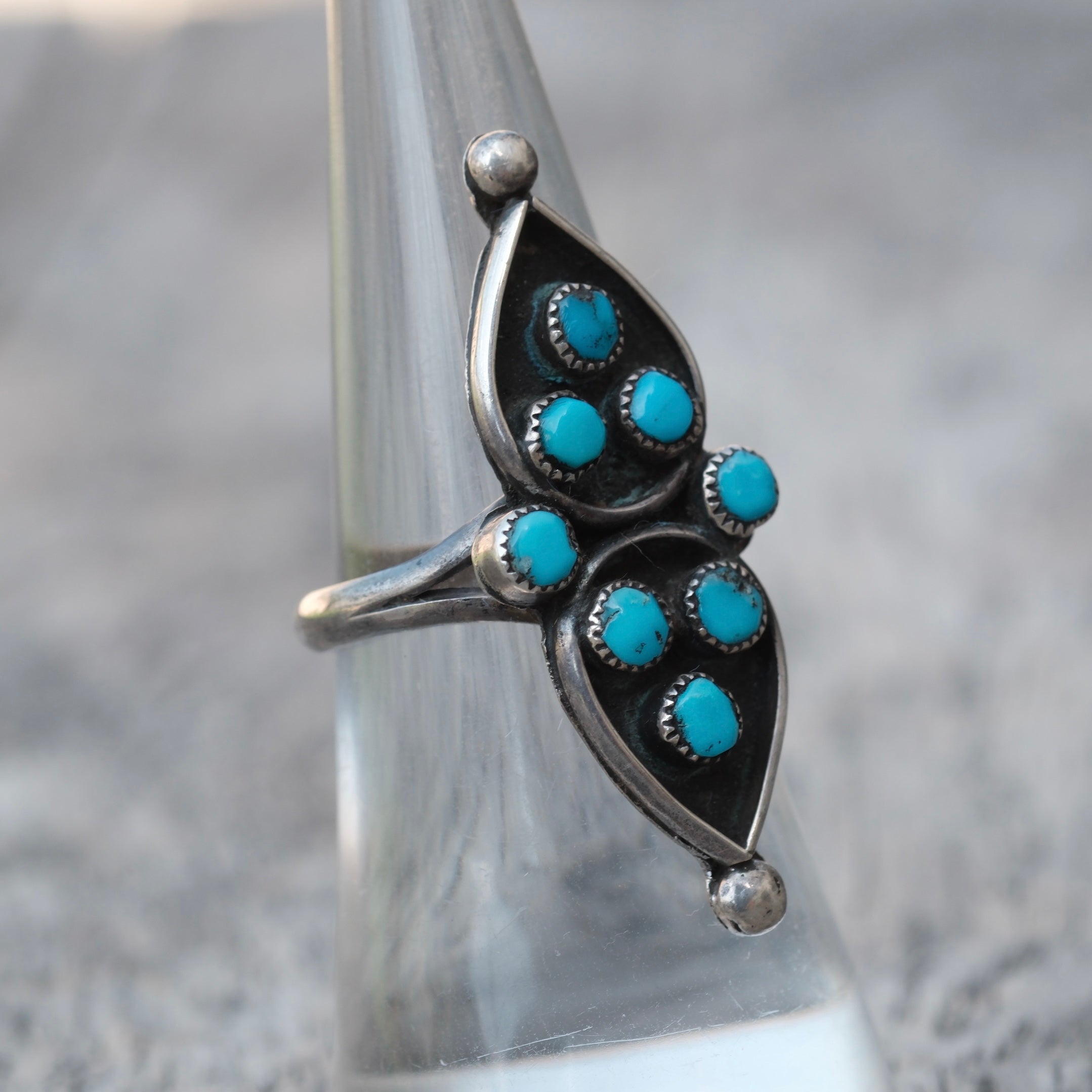 Vintage Sterling Turquoise Cluster Ring 6.5