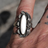 Vintage Sterling Mother Of Pearl Feather Ring 6