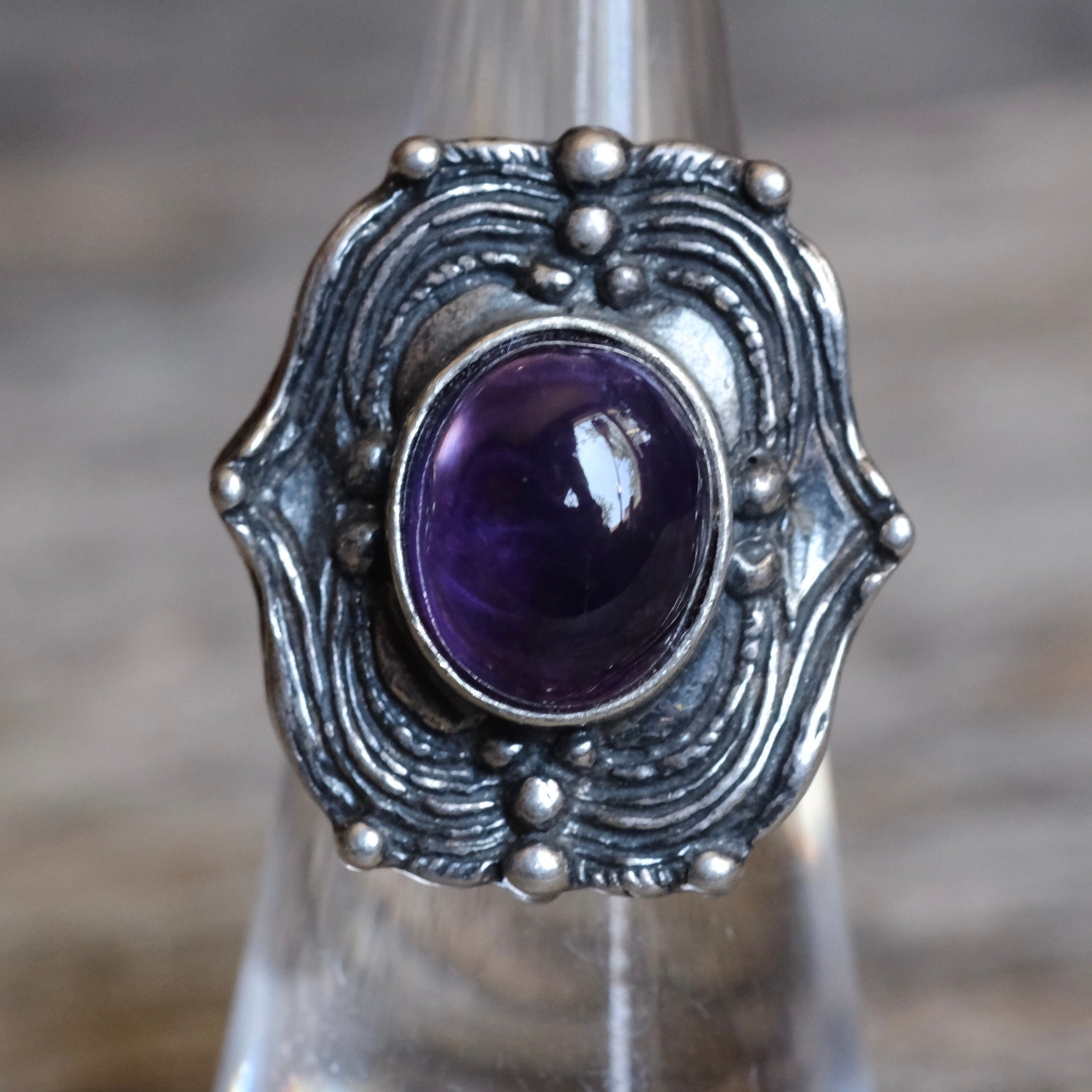 Vintage Sterling Purple Glass Ring 5.5