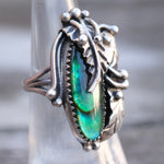 Vintage Sterling Abalone Feather Ring 5