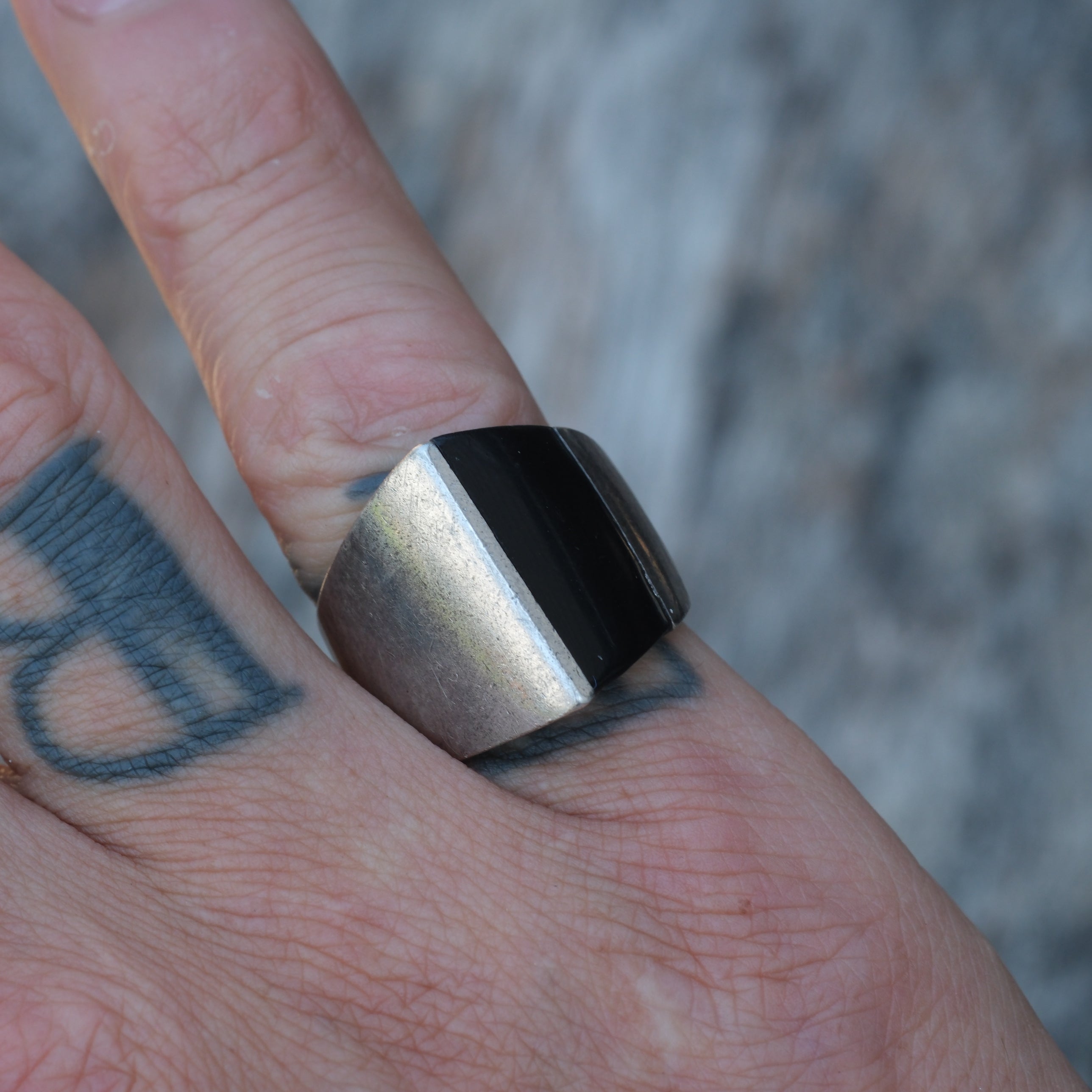 Vintage Sterling Onyx Ring 6.5