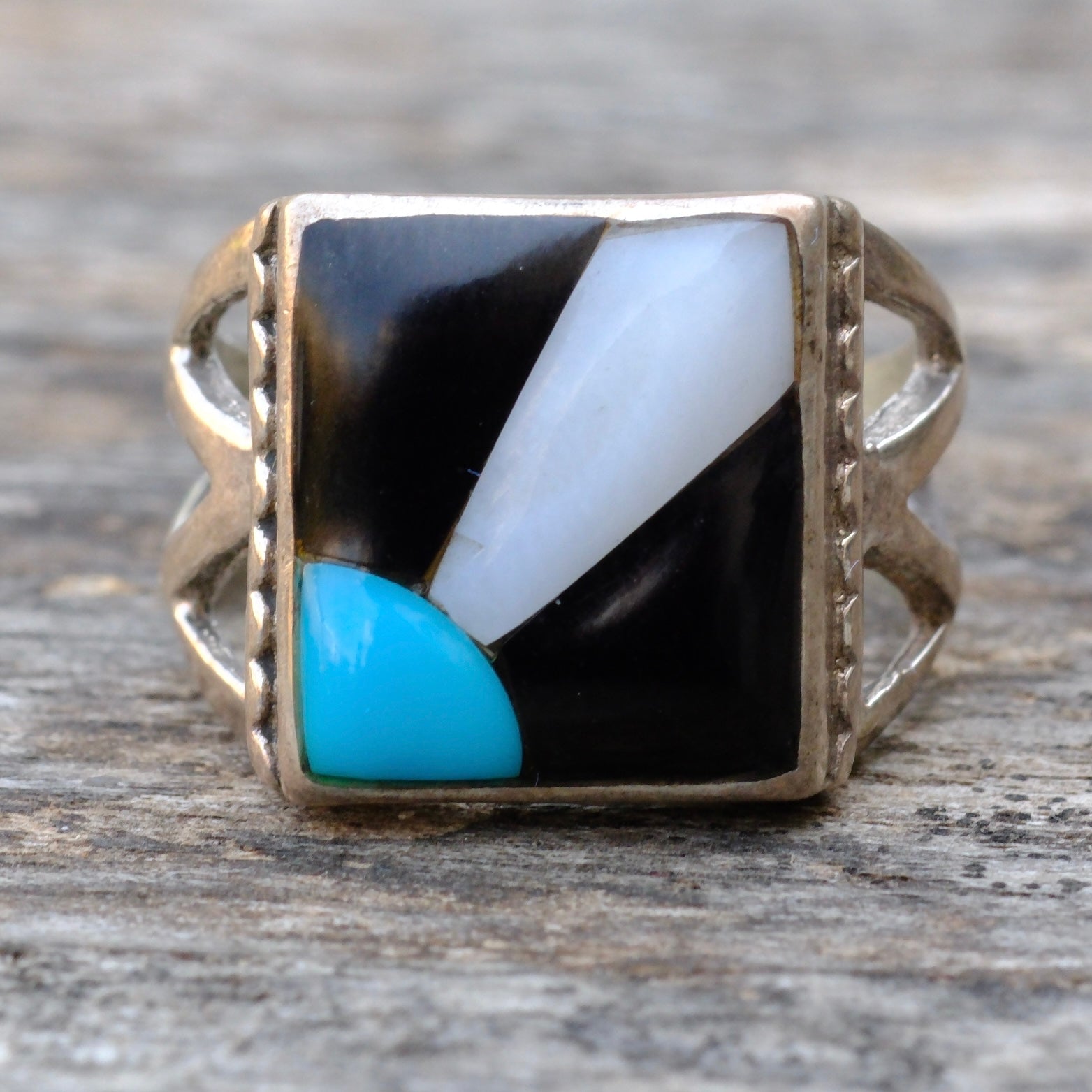 Vintage Sterling Multistone Inlay Sunrise Ring 9.5