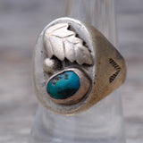 Vintage Sterling Turquoise Stamped Band Ring 8.25