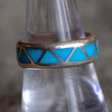 Vintage Sterling Turquoise Inlay Band Ring 8