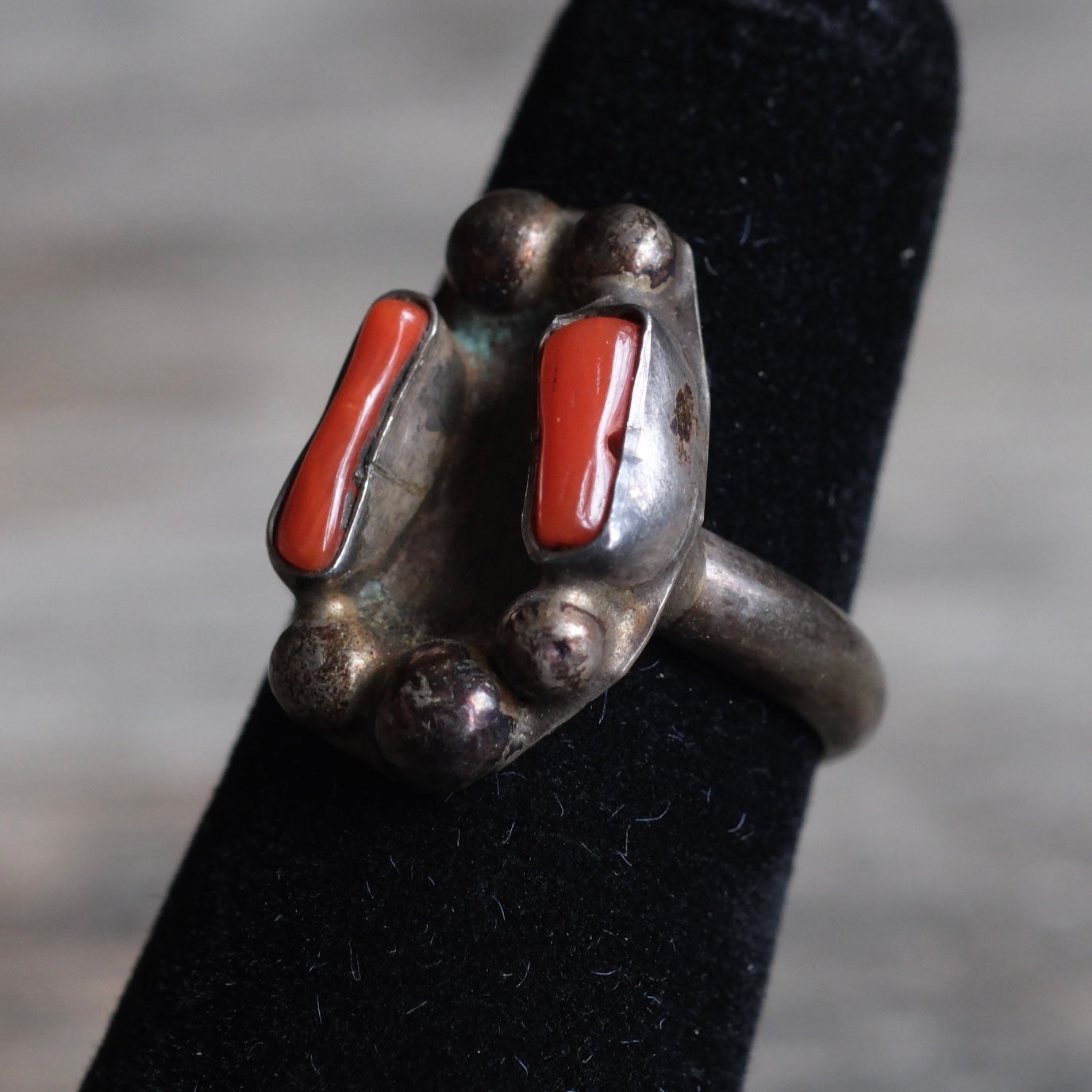 Vintage Sterling 2-Stone Coral Ring 3.75