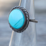 Vintage Sterling Turquoise Roper Ring 4.75
