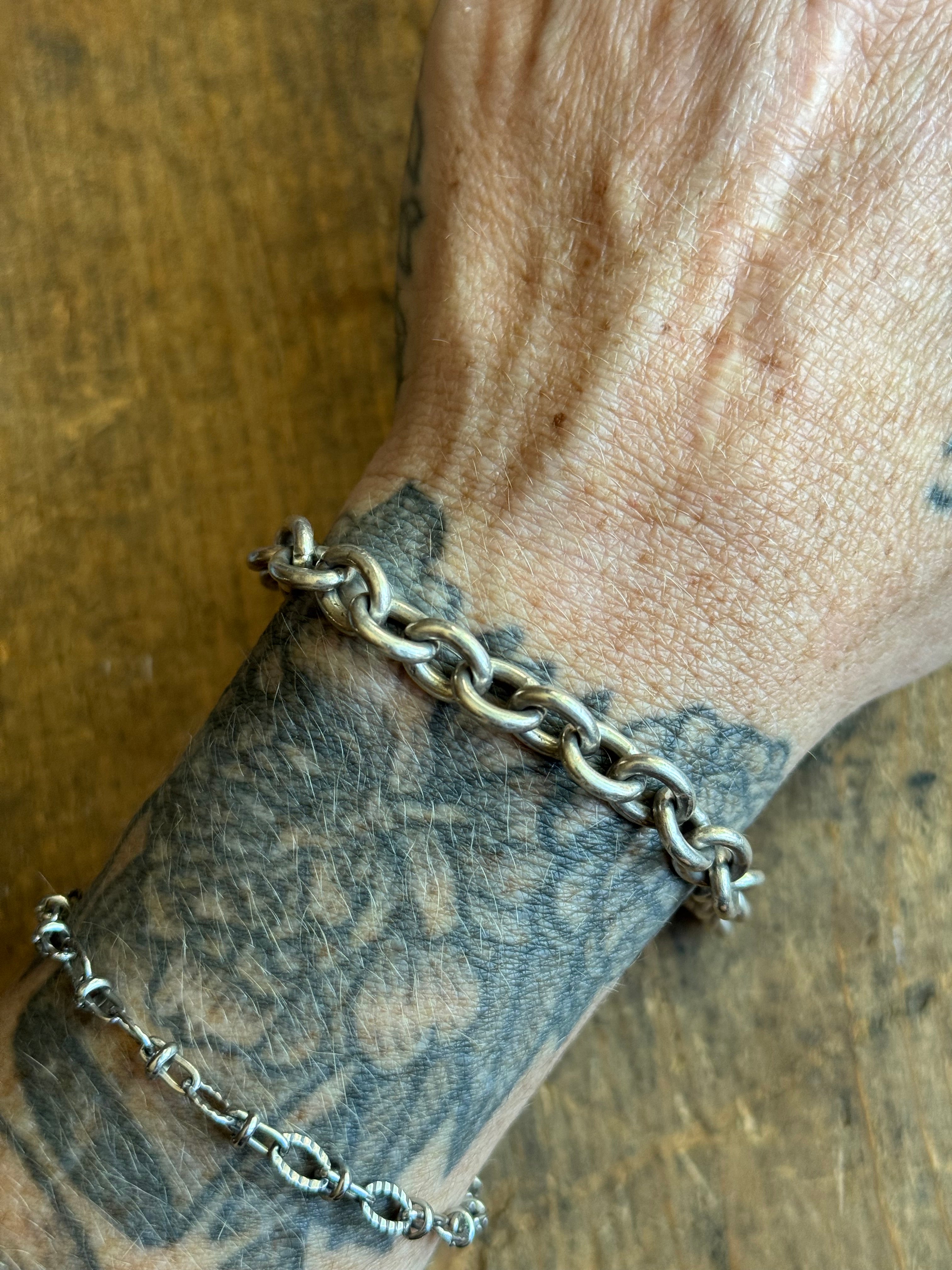 Vintage Sterling Silver Oval Cable Chain Bracelet 9"