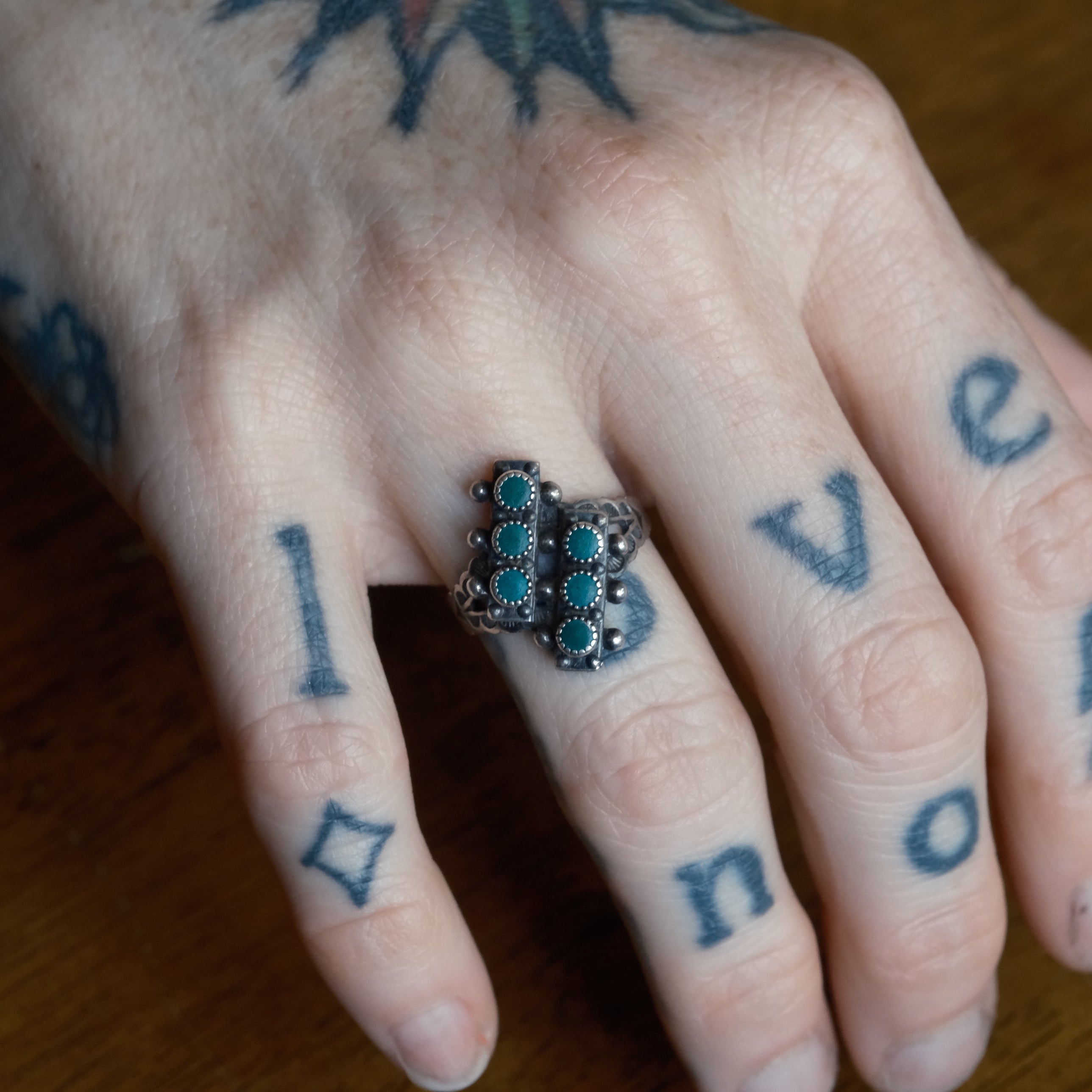 Vintage Sterling Snake Eye Turquoise Ring 6
