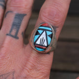 Vintage Sterling Zuni Inlay Ring 11.5