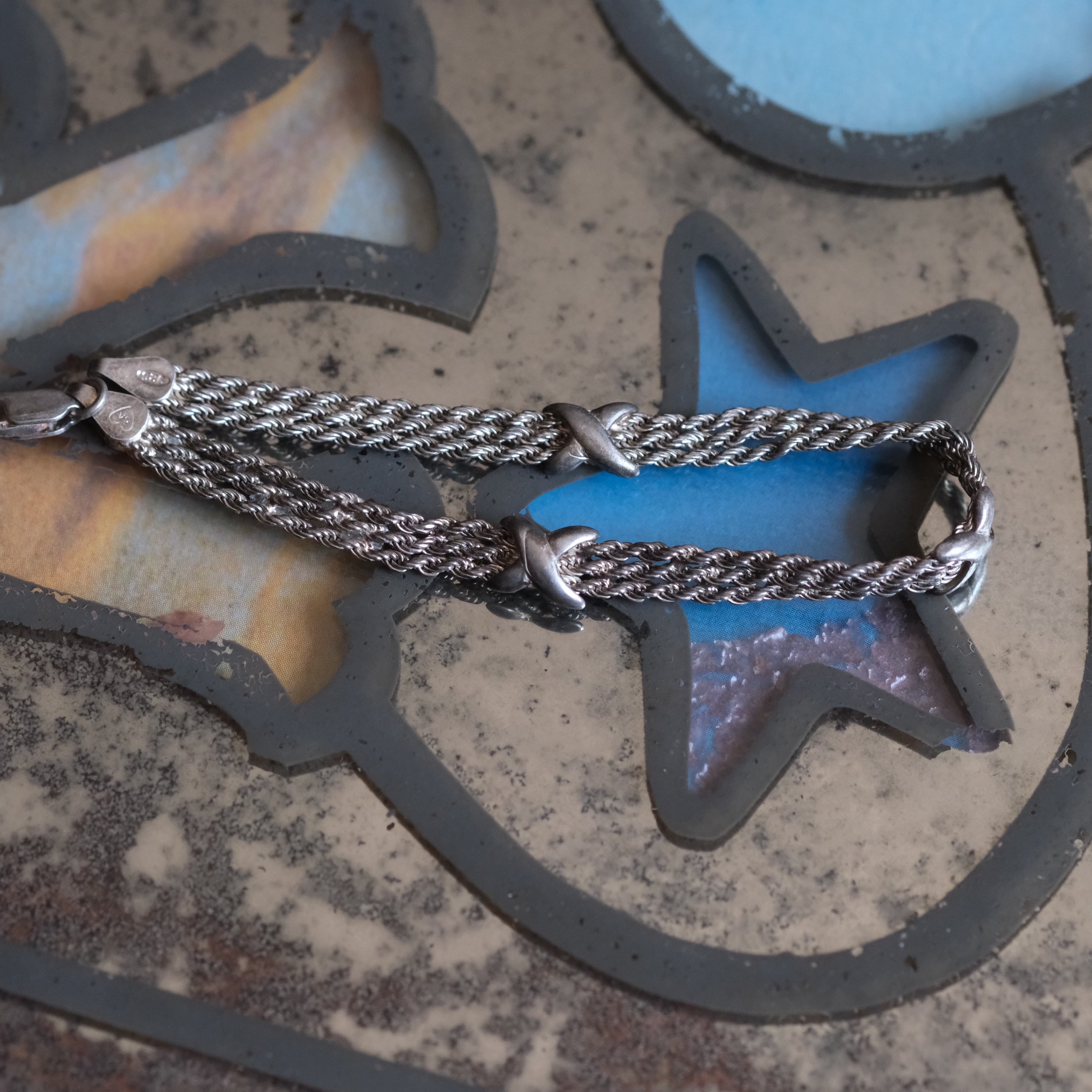 Vintage Sterling Silver Braided X Bracelet 7.5"