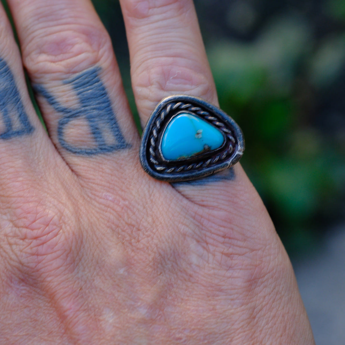 Vintage Sterling Turquoise Roper Ring 6