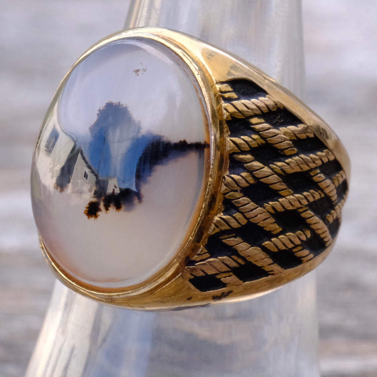 Vintage 10K Gold Filled Agate Signet Ring 8