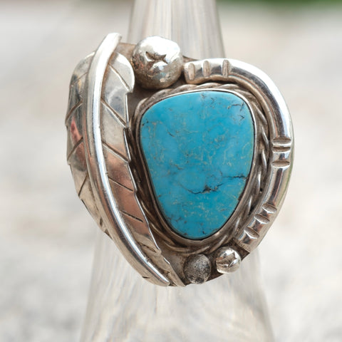 Vintage Sterling Turquoise Feather Ring 6