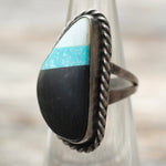Vintage Sterling Multistone Inlay Roper Ring 5.25