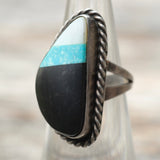 Vintage Sterling Multistone Inlay Roper Ring 5.25