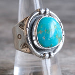 Vintage Sterling Turquoise Stamped Band Ring 9.5